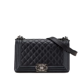 CHANEL Matelasse Boy Chanel Coco Mark Chain Shoulder Bag Black Lambskin Women's