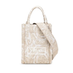Versace Barocco Athena Mini Tote Bag/Shoulder Bag, 2-Way, Beige Canvas, Women's