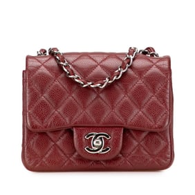 CHANEL Matelasse Coco Mark Crossbody Chain Shoulder Bag in Red and Bordeaux Caviar Skin for Women