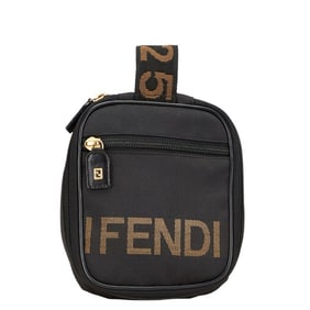 Fendi handbag pouch accessory case in black and brown canvas for women.
