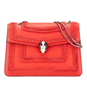 BVLGARI Serpenti Forever Chain Shoulder Bag in Red Leather for Women