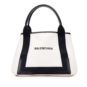 Balenciaga Navy Cabas S Handbag 339933 in Ivory and Black Canvas Leather for Women