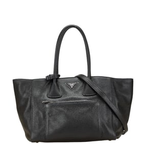 Prada Triangle Logo Plate Handbag/Shoulder Bag 2WAY BN2795 Black Leather Women's PRADA