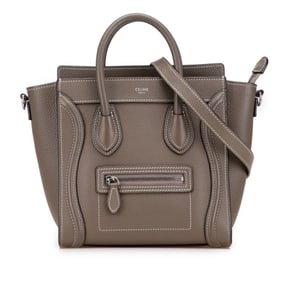 Celine Luggage Nano Shopper Handbag/Shoulder Bag, 2-Way, Greige Leather, Women's, CELINE