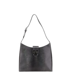 Salvatore Ferragamo Gancini One-Shoulder Bag in Gray and Black Leather for Women