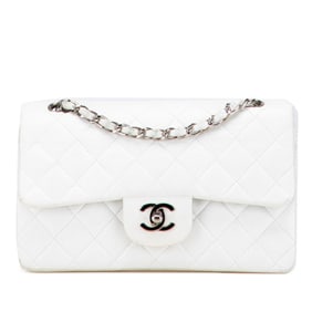 CHANEL Matelasse Double Flap Coco Mark Chain Shoulder Bag in White Lambskin for Women
