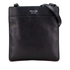 Prada Logo Crossbody Shoulder Bag in Black Saffiano Leather for Women