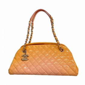 Chanel Mademoiselle Matelasse Chain Shoulder Bag in Patent Leather, Orange, Women's