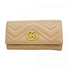 Gucci GG Marmont Long Wallet 443436 Leather Pink Beige Women's