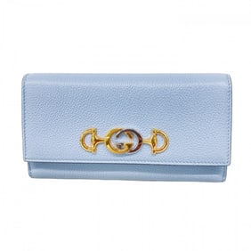 Gucci Long Wallet 573612 Leather Blue Gold Women's