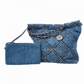 Chanel Shoulder Bag Chain 22 Denim Blue Women's