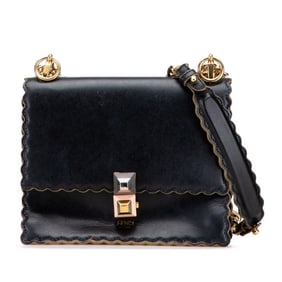FENDI Canai Small Chain Shoulder Bag 8M0381 Black Leather Women's