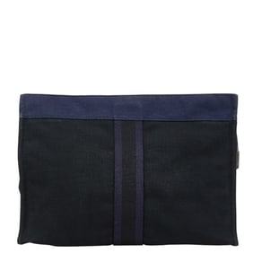 Hermes Foulet Clutch Bag/Second Bag Navy/Black Canvas Women's HERMES