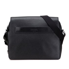 Prada logo messenger bag shoulder black leather men's PRADA