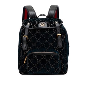 Gucci GG Velvet Small Backpack 574942 Green Black Leather Women's GUCCI