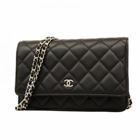 Chanel Matelasse Shoulder Wallet with Chain Bag, Lambskin, Black, Women's, P1410913