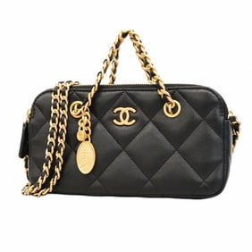 Chanel Shoulder Wallet Chain Matelasse Caviar Skin Black Women's