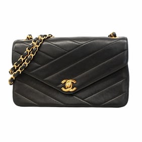 Chanel Shoulder Bag W Chain Lambskin Black Women's