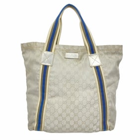 Gucci GG Canvas Tote Bag 189669 Silver Blue Gray Women's