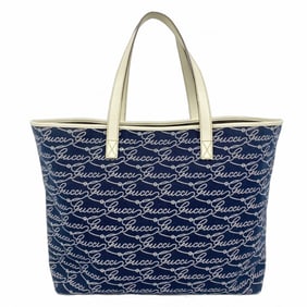 Gucci Tote Bag 257245 Canvas Navy White Champagne Women's