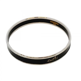Hermes Bangle, Enamel PM, GP Plated, Cloisonne, Silver, Black, Women's