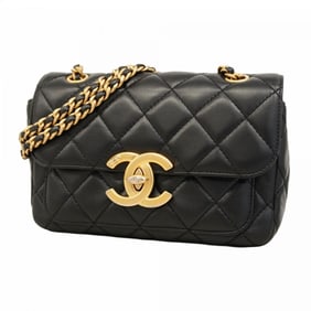 Chanel Matelasse Shoulder Bag with Chain Bag, Lambskin, Black, Women's