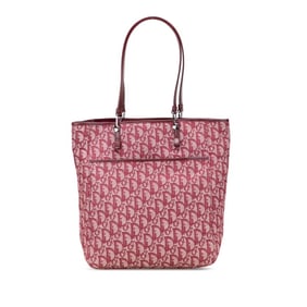 Christian Dior Dior Trotter Tote Bag Shoulder Bordeaux Wine Red Canvas Leather Women's