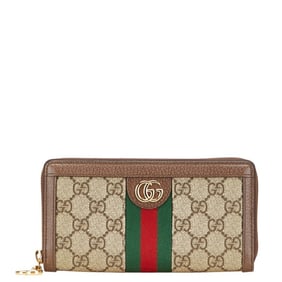 Gucci GG Supreme Sherry Line Ophidia Round Zip Long Wallet 523154 Beige Brown Leather Women's GUCCI