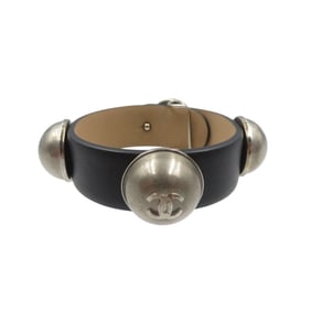 Chanel CUIR VERITABLE Medium Leather, Metal, Black and Silver Bracelet 0055CHANEL