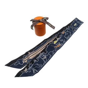 Like new Hermès Twilly Parisian Dog H064116S 01 Silk White Camel Scarf Muffler 0724HERMES