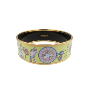 Hermès enamel GM bracelet, Tea for Two, cloisonné metal, yellow bangle, 0242HERMES