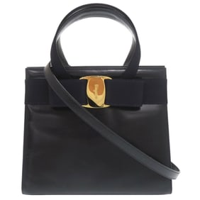 Salvatore Ferragamo Vara Ribbon Leather Navy Handbag/Shoulder Bag 0909Salvatore