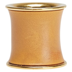 Hermes cylindrical scarf ring in gold and beige plated leather for women.