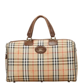 Burberry Nova Check Shadow Horse Boston Bag in Beige and Multicolor Canvas, Women's