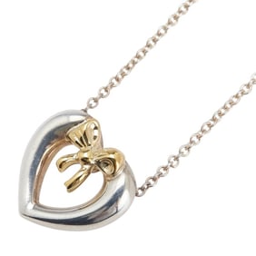 Tiffany & Co. Heart Ribbon Motif Necklace in Silver and Gold, SV925 18K Gold. Women's. TIFFANY