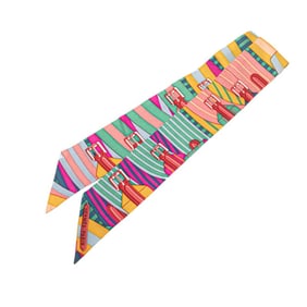 Hermès Twilly SANGLES Scarf, Blue, Pink, Multicolor, Silk, Women's, HERMES