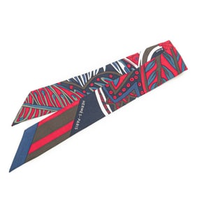 Hermes Hermès Twilly "Le Jardin de la Maharani" scarf, navy, red, and multicolored silk, for women.