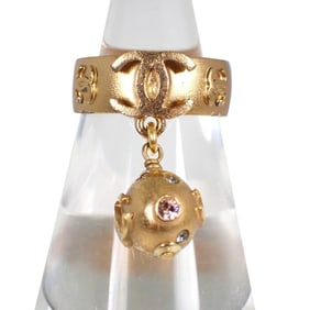 CHANEL Coco Mark Rhinestone Ring, Size 13