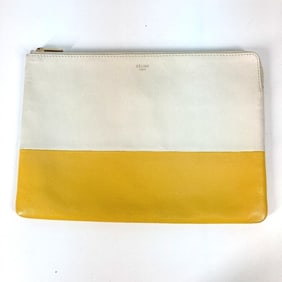 CELINE Two-tone Pouch Clutch Bag Leather Women's White x Yellow