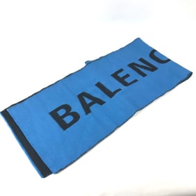 BALENCIAGA Two-tone Logo Scarf Wool Men's Blue