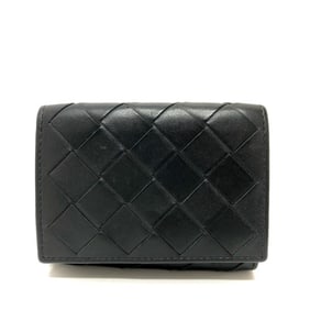 BOTTEGA VENETA 592678 Intrecciato Compact Wallet, Tri-fold Leather, Women's, Black