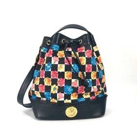 Versace Floral Chain Bucket Drawstring Shoulder Bag in PVC and Leather, Multicolor