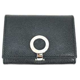 BVLGARI 30420 Bifold Logo Clip Business Card Holder/Pass Case/Card Case Leather Men's Black Like New