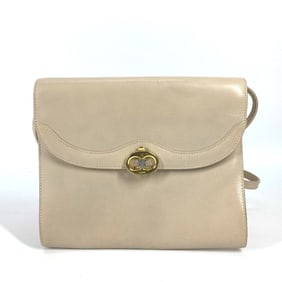 CELINE Triomphe Pochette Vintage 2-Way Clutch/Shoulder Bag in Beige Leather for Women
