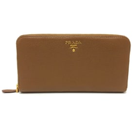 PRADA 1M0506 Logo Round Zip Long Wallet Leather Women's Brown