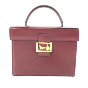 CELINE Vintage Vanity Box with Carriage Hardware and Mirror, Leather Handbag, Women's, Bordeaux