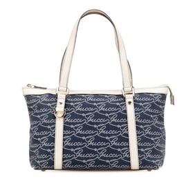 Gucci Abbey Logo Tote Bag 141470 Navy Beige Canvas Leather Women's GUCCI