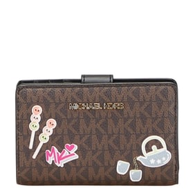 Michael Kors MK Signature Dango Teacup and Teapot with Logo Bifold Wallet in Brown Multicolor