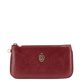 Cartier Must Line Pouch Wallet/Coin Case Wine Red Bordeaux Leather Women's CARTIER