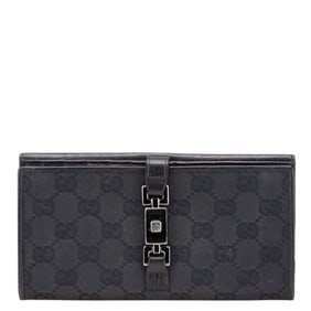 Gucci GG Canvas Jackie Long Wallet 05479 Black Leather Women's GUCCI
